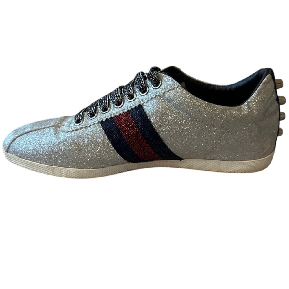 Gucci Bambi Silver Glitter Web Sneaker 39 Spiked - Picture 13 of 16